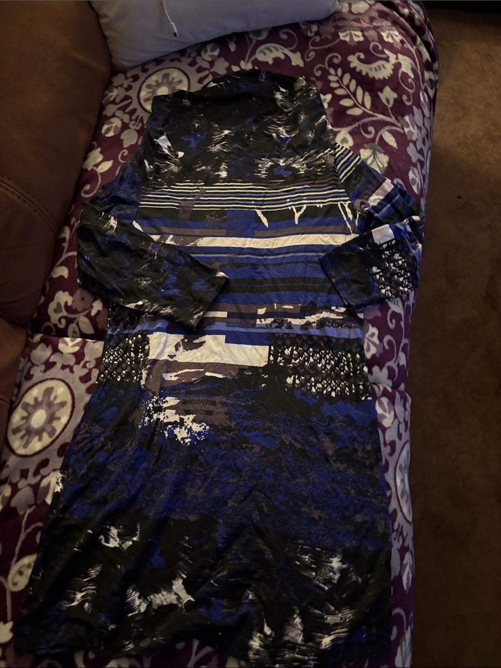 Blue & Black Striped Abstract Print Long Top